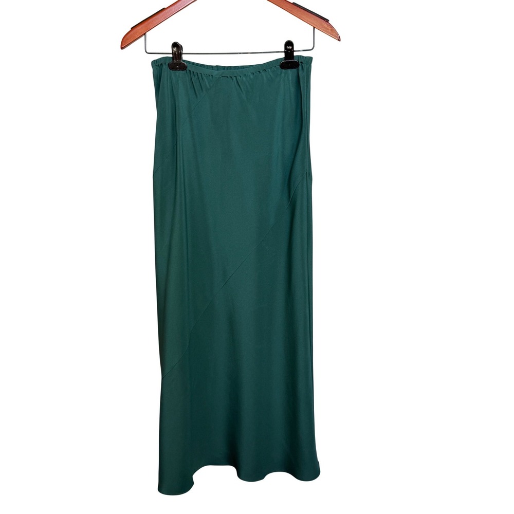 Eileen Fisher Silk Double Crepe Skirt Womens XS Green 100% Silk Midi NWT